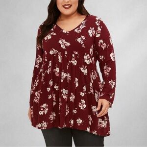 Lane Bryant 18/20  Floral Womens Blouse Burgundy Plus Size Lightweight